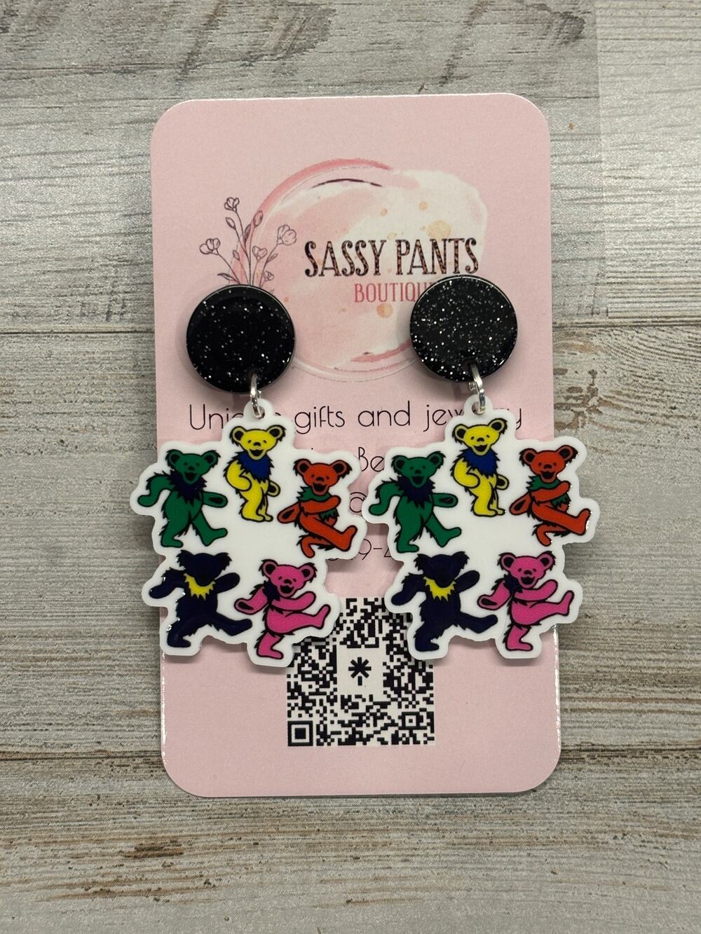 Grateful Dead Dancing Rainbow Bear Earrings NEW